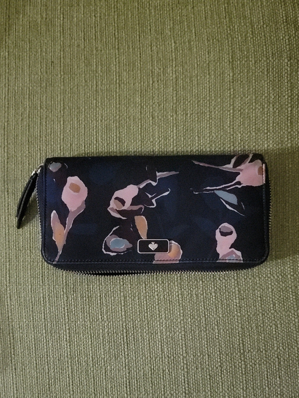 Kate Spade Floral Zip-Around Wallet - Black with Pink Accents